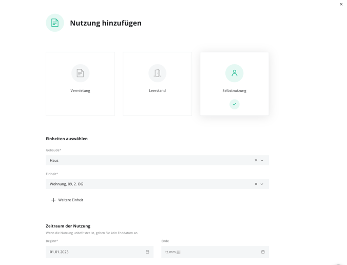 Nutzung hinzufügen