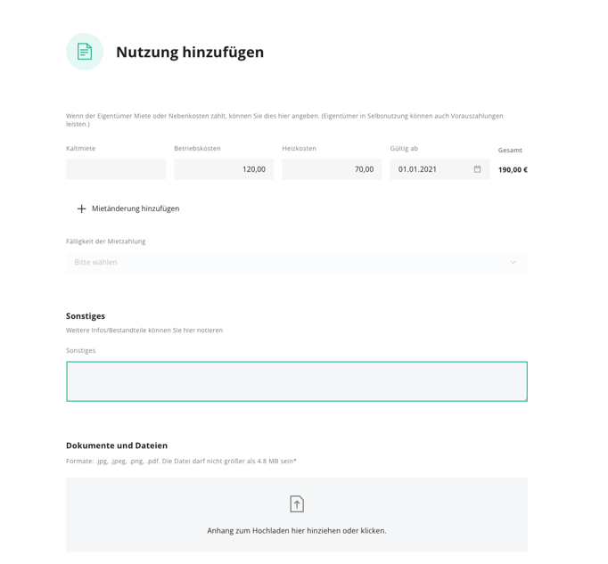 Nutzung hinzufügen