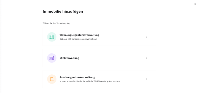 Immobilie hinzufügen Wohnungseigentumsverwaltung Mietverwaltung Sondereigentumsverwaltung