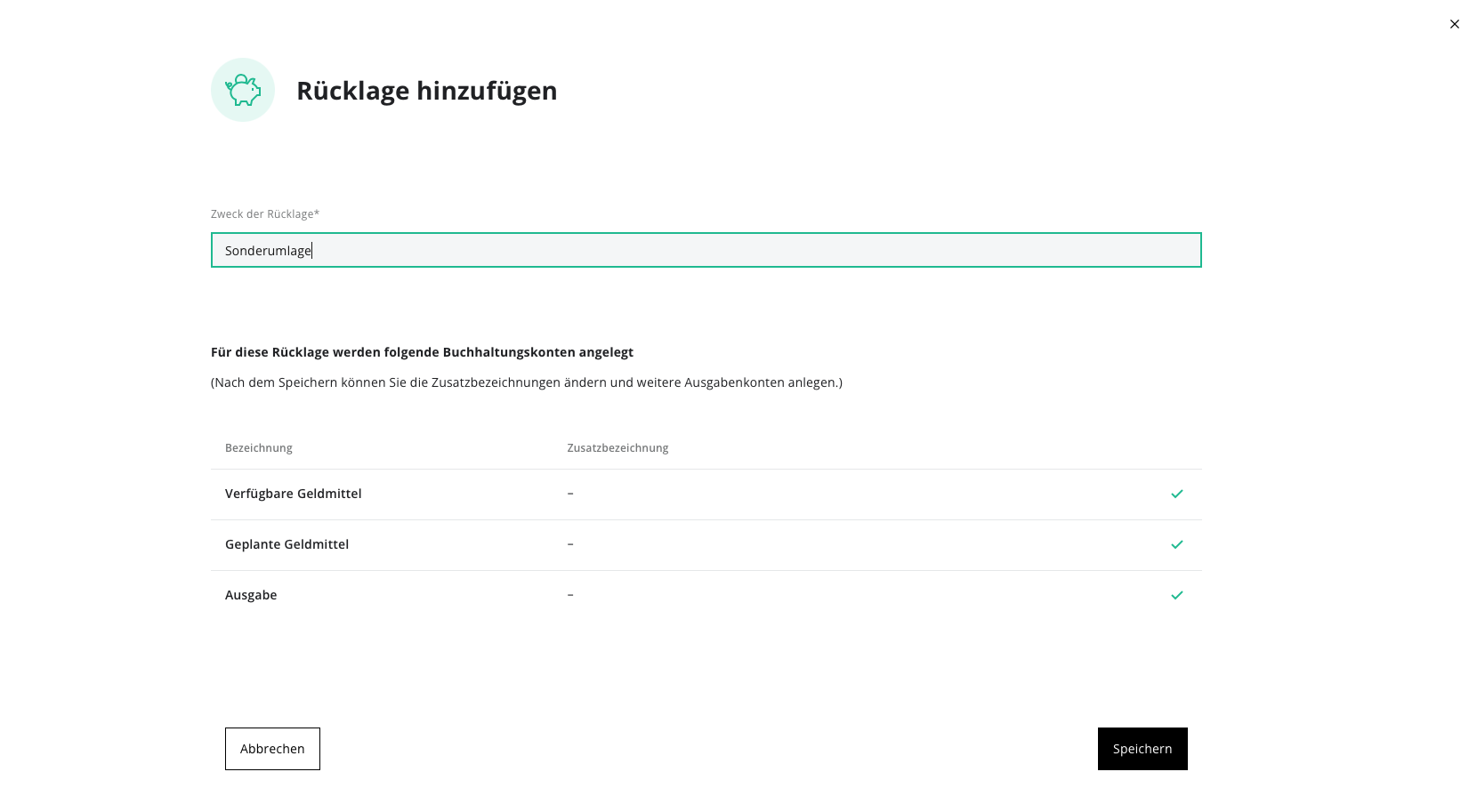 Rücklage hinzufügen